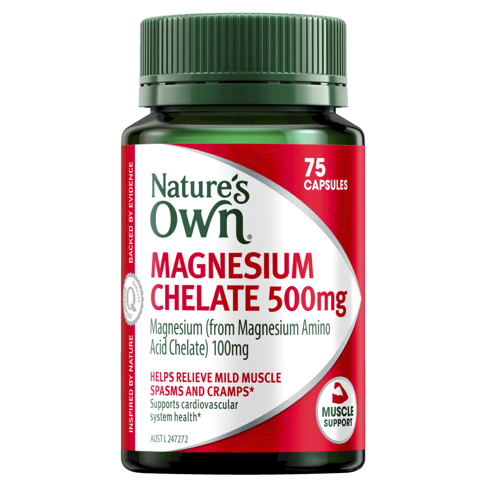 Nature's Own Magnesium Chelate 500mg 75 Capsules Muscle Function Health Natures