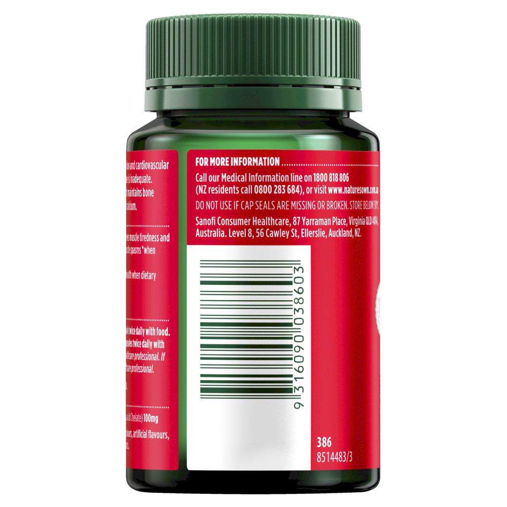 Nature's Own Magnesium Chelate 500mg 75 Capsules Muscle Function Health Natures