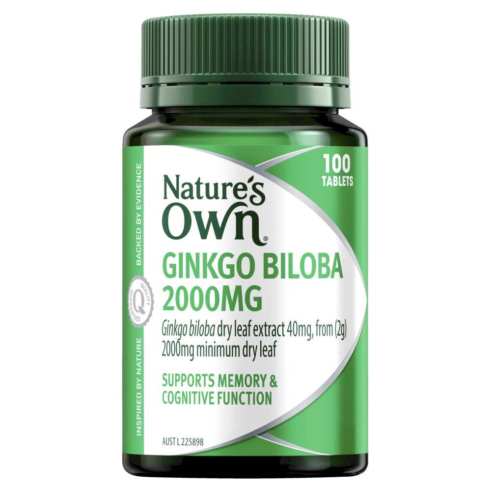Nature's Own Ginkgo Biloba 2000mg 100 Tablets Memory Cognitive Function Natures