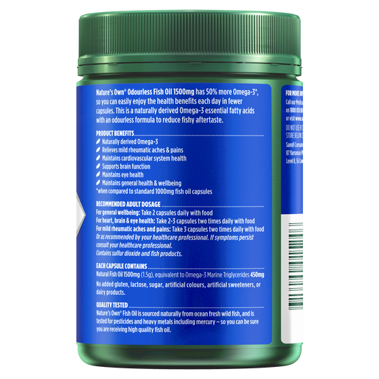 Nature's Own Odourless Fish Oil 1500mg 200 Capsules Omega-3 Brain Heart Health