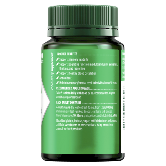 Nature's Own Ginkgo Biloba 2000mg 100 Tablets Memory Cognitive Function Natures