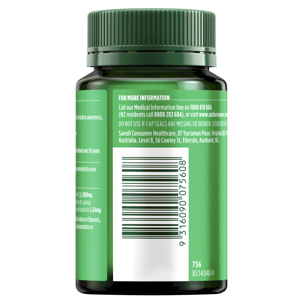 Nature's Own Ginkgo Biloba 2000mg 100 Tablets Memory Cognitive Function Natures