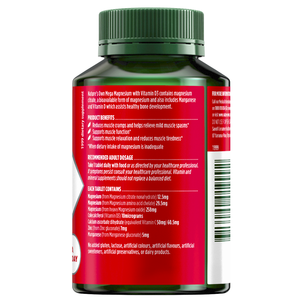 Nature's Own Mega Magnesium with Vitamin D3 100 Tablets 1 A Day Muscle Health