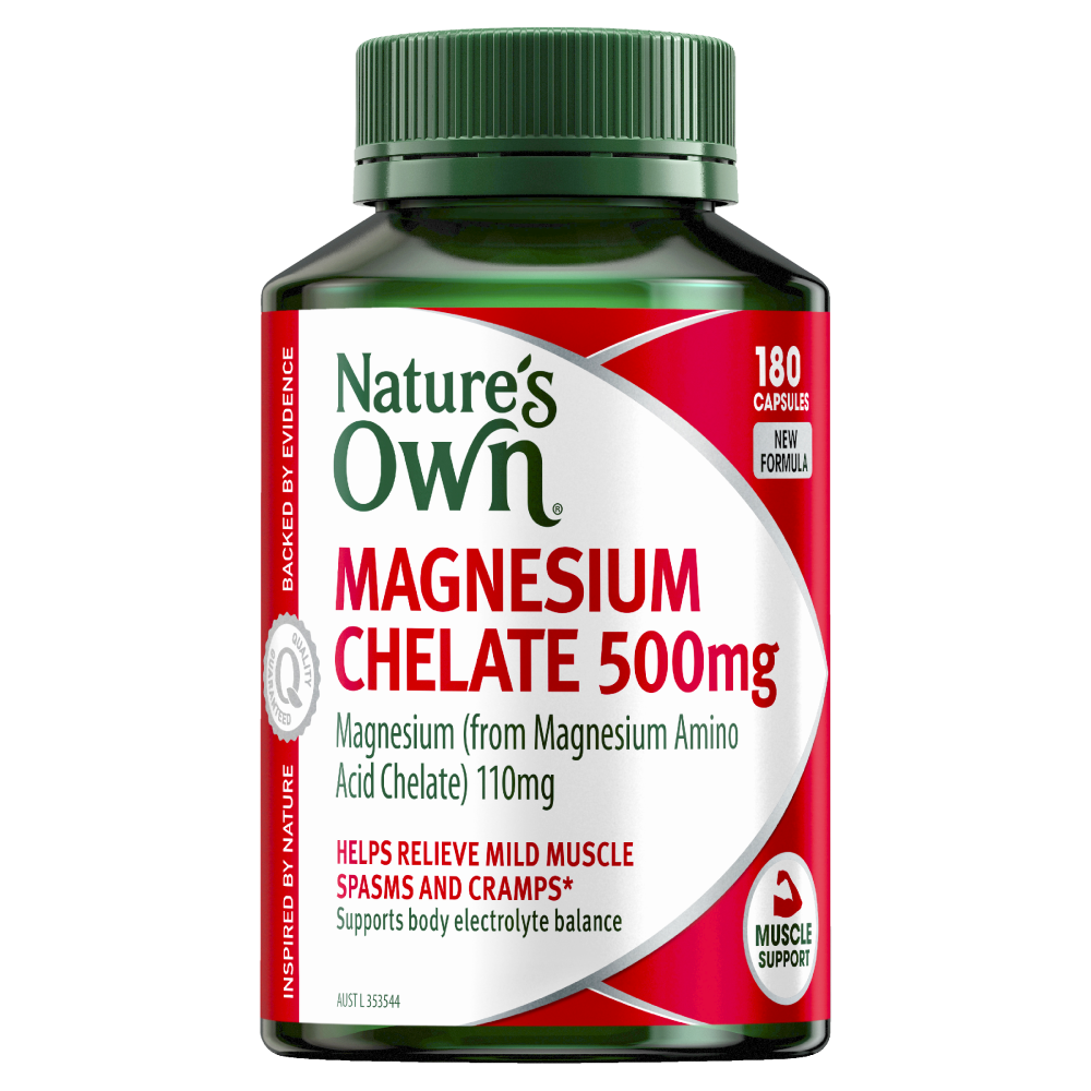 Nature's Own Magnesium Chelate 500mg 180 Capsules Muscle Support Cramps Spasms