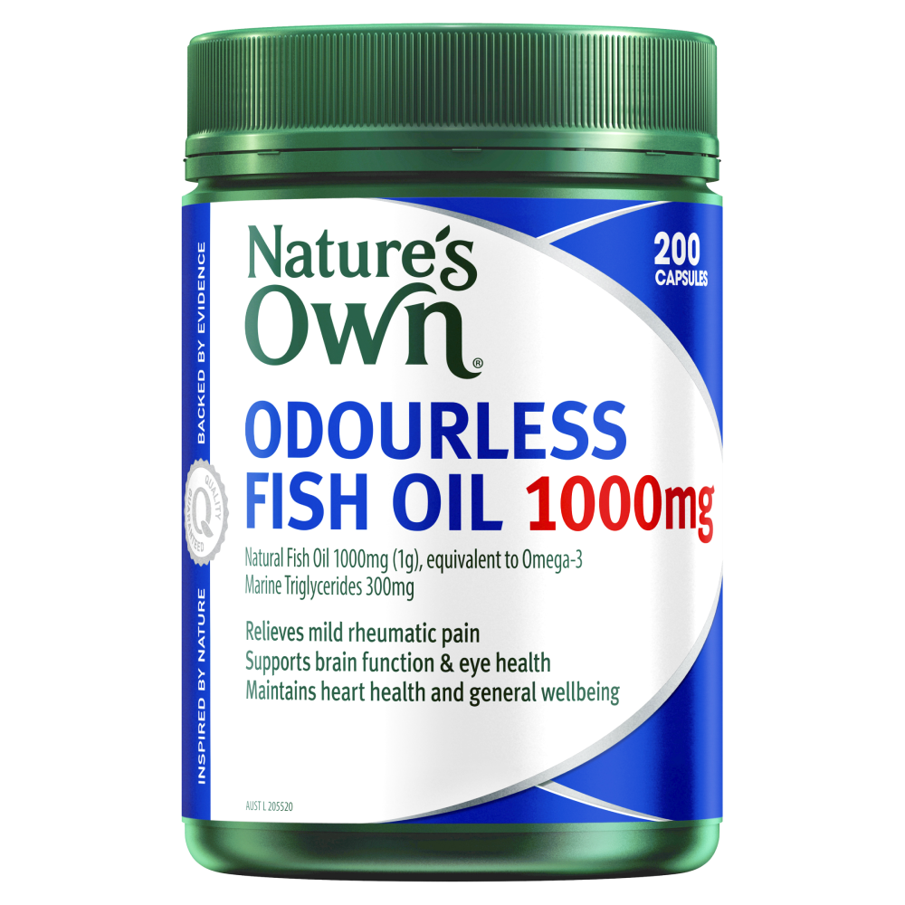 Nature's Own Odourless Fish Oil 1000mg 200 Capsules Omega-3 1g Natures Own