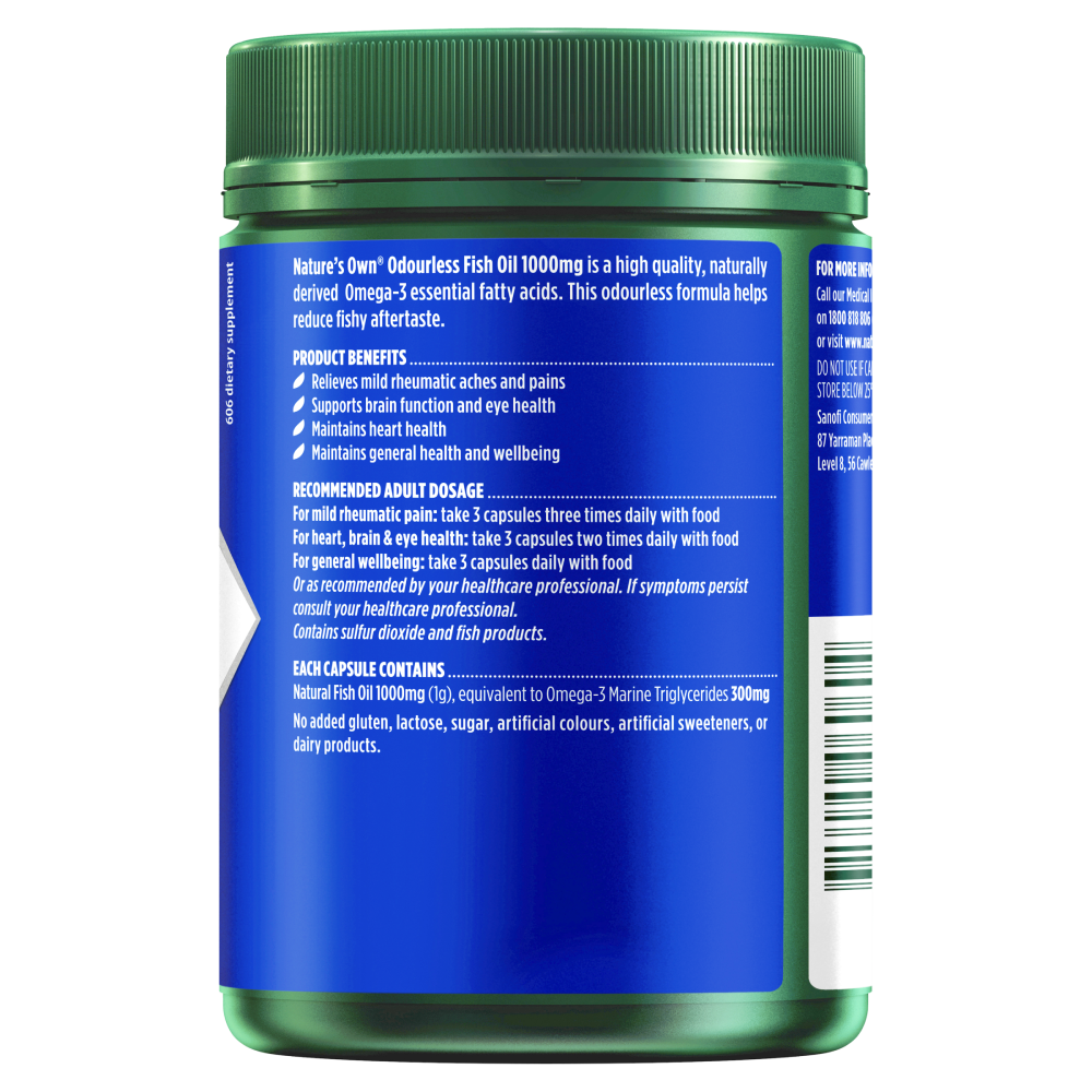 Nature's Own Odourless Fish Oil 1000mg 200 Capsules Omega-3 1g Natures Own