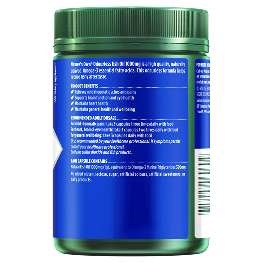 Nature's Own Odourless Fish Oil 1000mg 200 Capsules Omega-3 1g Natures Own