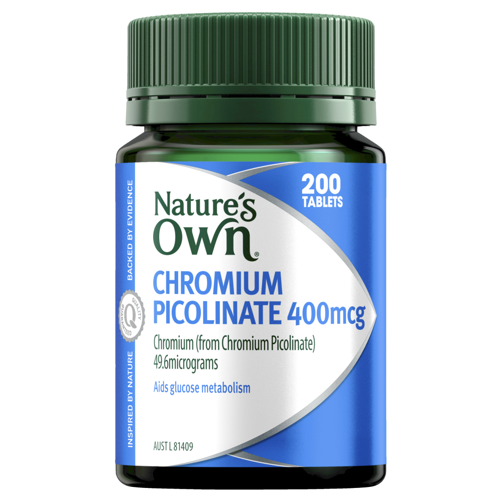 Nature's Own Chromium Picolinate 400mcg 200 Tablets Glucose Metabolism Natures