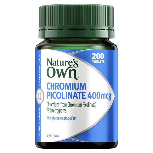 Nature's Own Chromium Picolinate 400mcg 200 Tablets Glucose Metabolism Natures