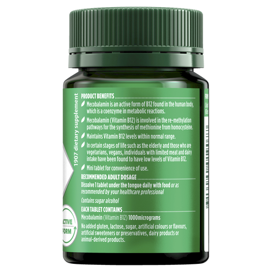 Nature's Own Activated Methyl B12 1000mcg 60 Tablets Vitamin B12 Vegan Natures
