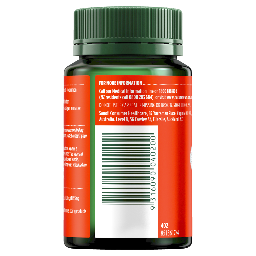 Nature's Own Zinc + C Chewable 60 Tablets Immune Health Colds Vitamin C Natures