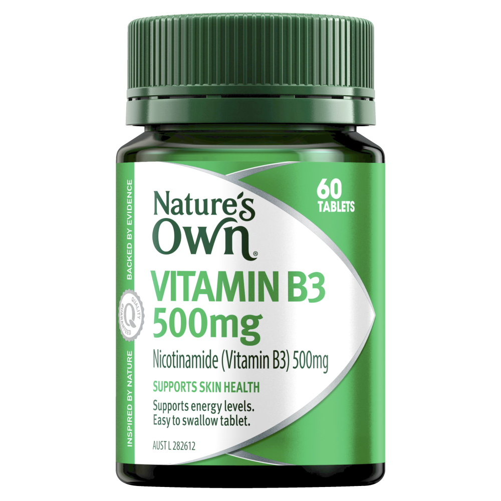 Nature's Own Vitamin B3 500mg 60 Tablets Skin Health Energy Levels Natures