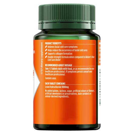 Nature's Own Double Strength Cold Sore Relief 50 Tablets L-Lysine Natures