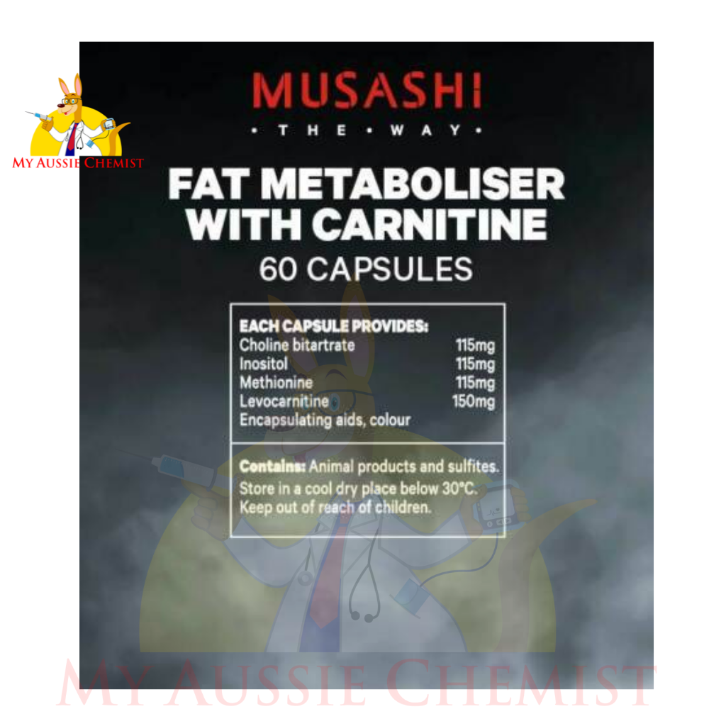MUSASHI Fat Metaboliser with Carnitine 60 Capsules 115mg Choline Bitartrate