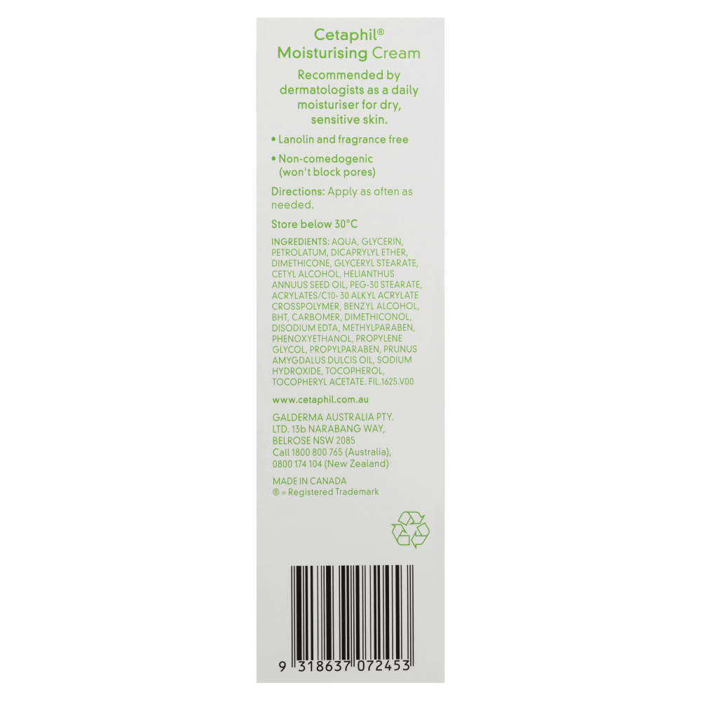 Cetaphil Moisturising Cream 100g Sensitive Skin Lanolin Paraben Fragrance Free