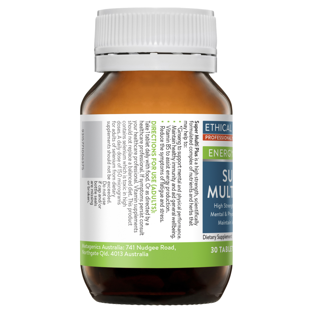 Ethical Nutrients Super Multi Plus 30 Tablets Daily Multivitamin Energy Stress