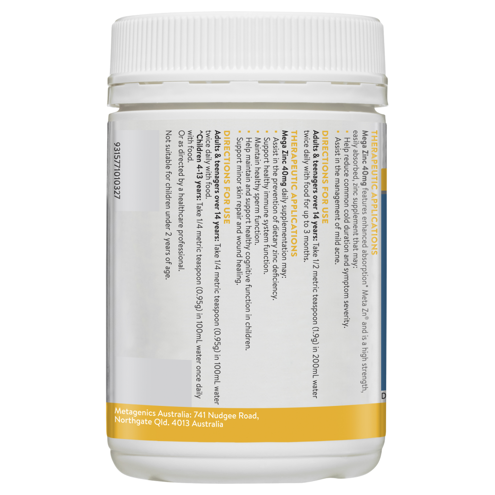 Ethical Nutrients Mega Zinc 40mg with Vitamin C 190g Powder - Raspberry MEGAZORB
