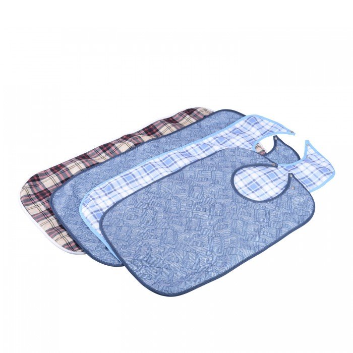 Adult Mealtime Bib Blue Plaid 90Cmx45Cm Each