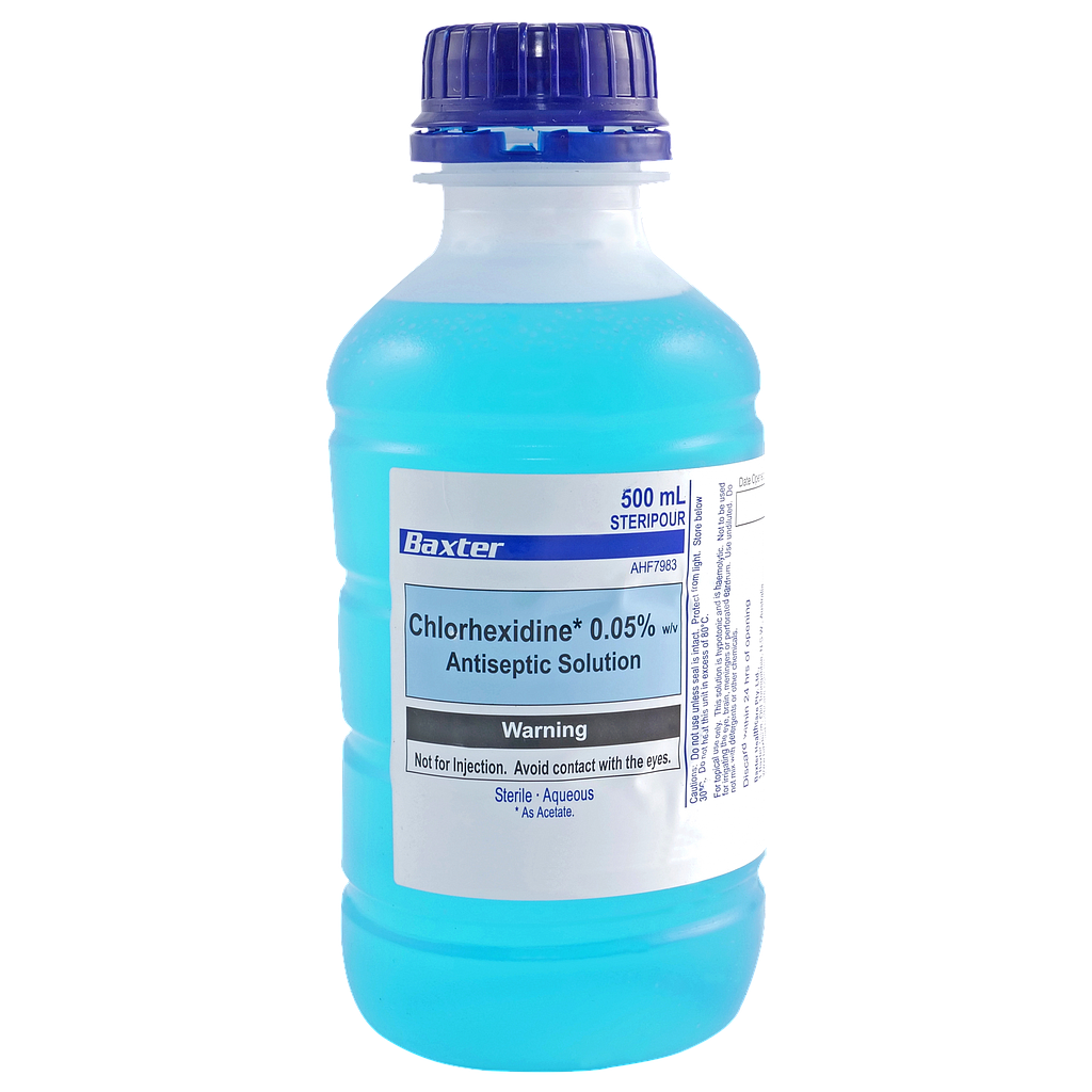 Baxter Chlorhexidine 0.05% 500Ml Blue Antiseptic Solution