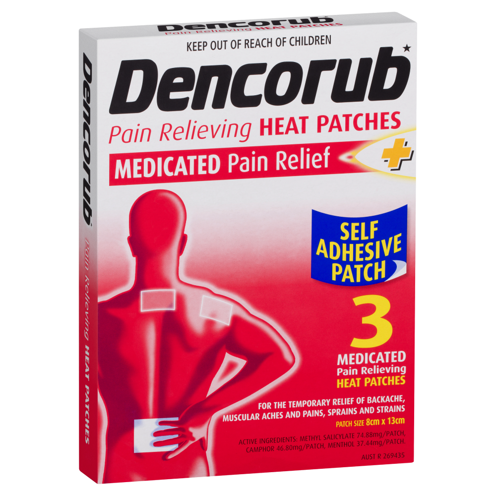 Dencorub Pain Relieving Heat Patches 3 Pack Medicated Adhesive for Aches & Pains