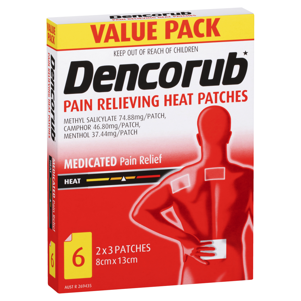 Dencorub Pain Relieving Heat Patches 6pk (Value Pack) Medicated Adhesive