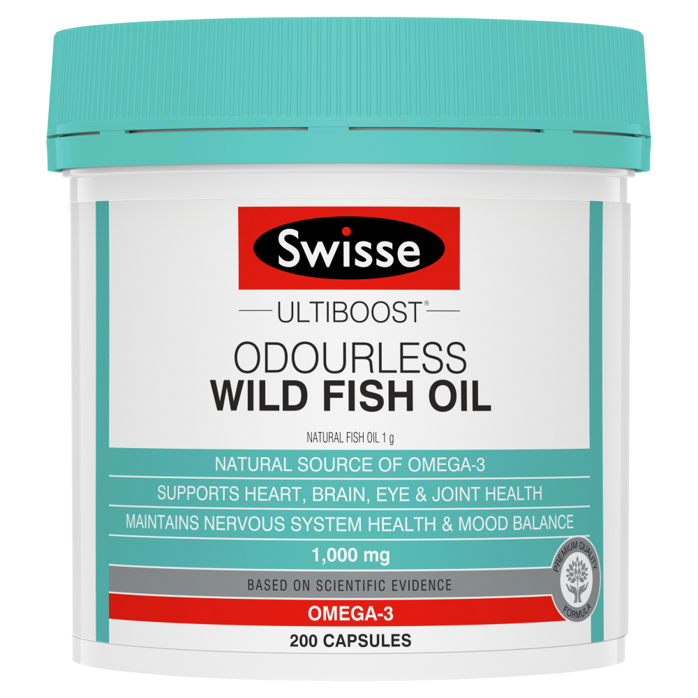 2XSwisse Ultiboost Odourless Wild Fish Oil 200 Capsules 1000mg Natural Omega-3