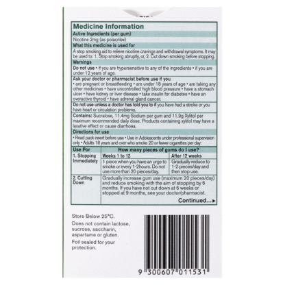 Nicorette Gum Nicotine 2mg 105 Pieces – Spearmint