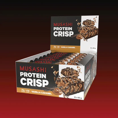Musashi Protein Crisp 12 x 60g Bars Choc Peanut Vanilla Caramel Dark Choc Mint
