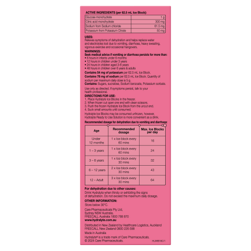 Hydralyte Watermelon Burst Flavoured Electrolyte Ice Blocks 16 Pack