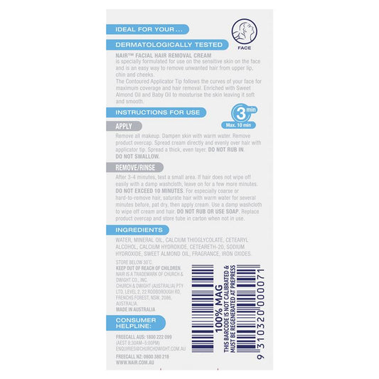 Nair Precision Facial Hair Remover Cream Sensitive 20g