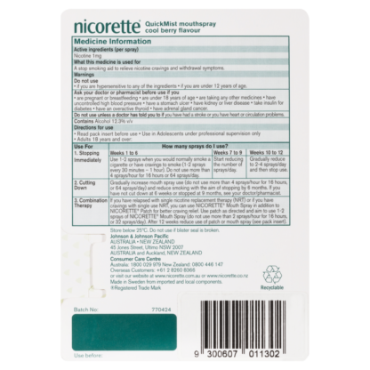 Nicorette QuickMist Mouth Spray 150 Sprays – Cool Berry