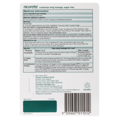 Nicorette Lozenge Cooldrops Nicotine 2mg 20 Pack – Icy Mint