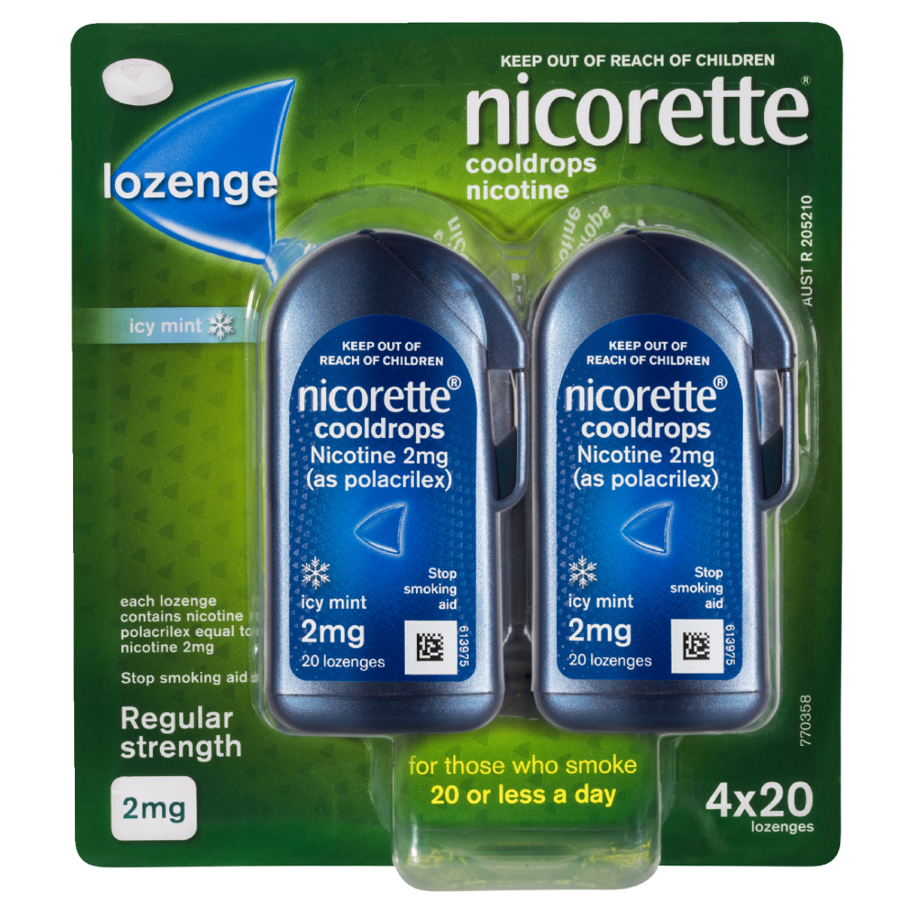 Nicorette Lozenge Cooldrops Nicotine 2mg 4 x 20 Pack – Icy Mint