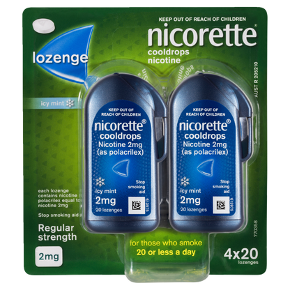 Nicorette Lozenge Cooldrops Nicotine 2mg 4 x 20 Pack – Icy Mint