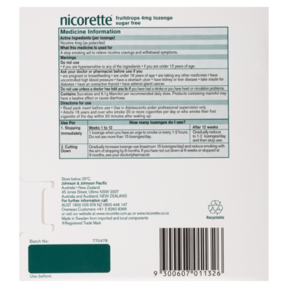 Nicorette Lozenge Fruitdrops Nicotine 4mg 4 x 20 Pack – Fruit