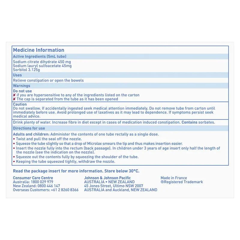 Microlax Enema 5ml 12 Pack