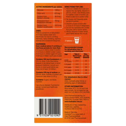 Hydralyte Effervescent Electrolyte 40 Tablets – Orange Flavour