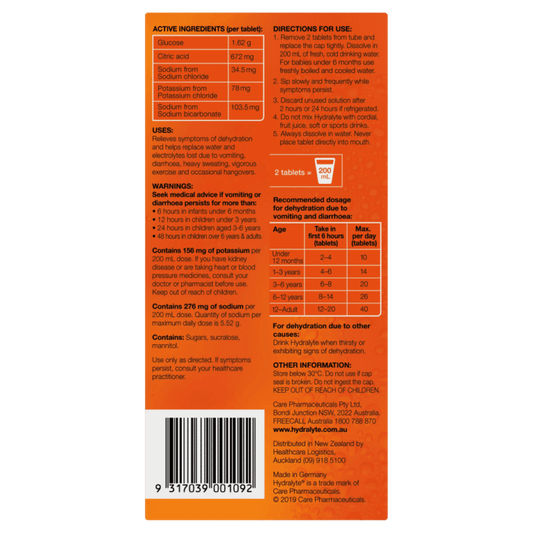 Hydralyte Effervescent Electrolyte 40 Tablets – Orange Flavour