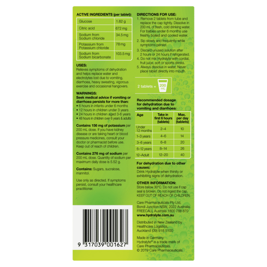 Hydralyte Effervescent Electrolyte 40 Tablets – Lemon Lime Flavour