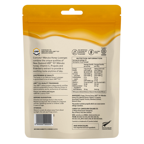 Comvita Manuka Honey Lozenges with Elderberry Extract + Vitamin C 40 Lozenges