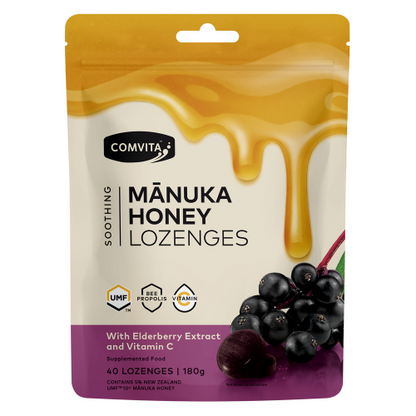 Comvita Manuka Honey Lozenges with Elderberry Extract + Vitamin C 40 Lozenges