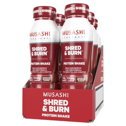 Musashi Shred and & Burn 6 x 375mL Protein Shakes Chocolate Flavour