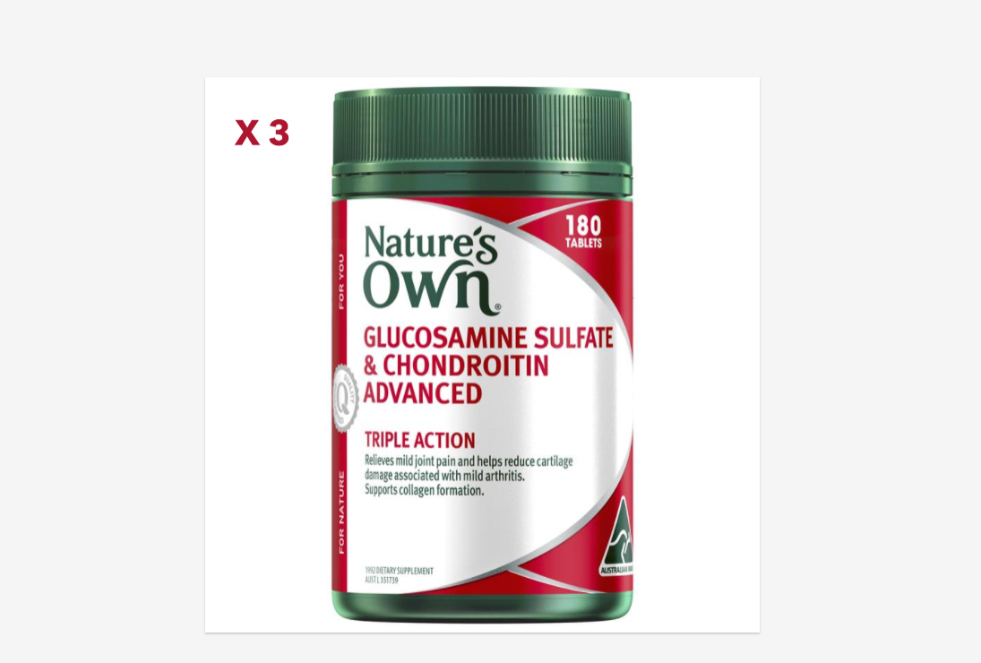 3 X Nature's Own Glucosamine Sulfate & Chondroitin Advanced 180 Tablets