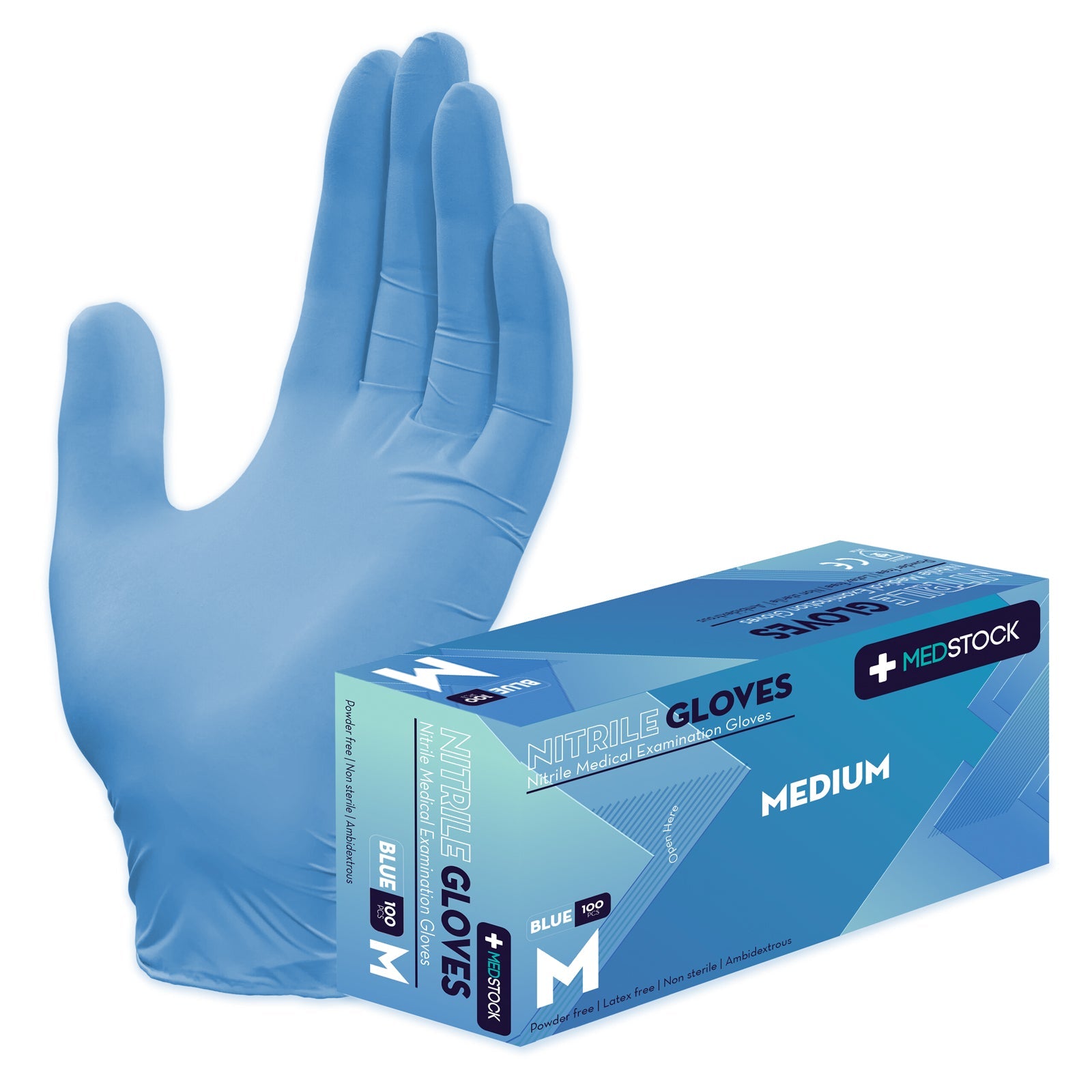 Medstock Blue Nitrile Medical Examination Gloves -Box of 100