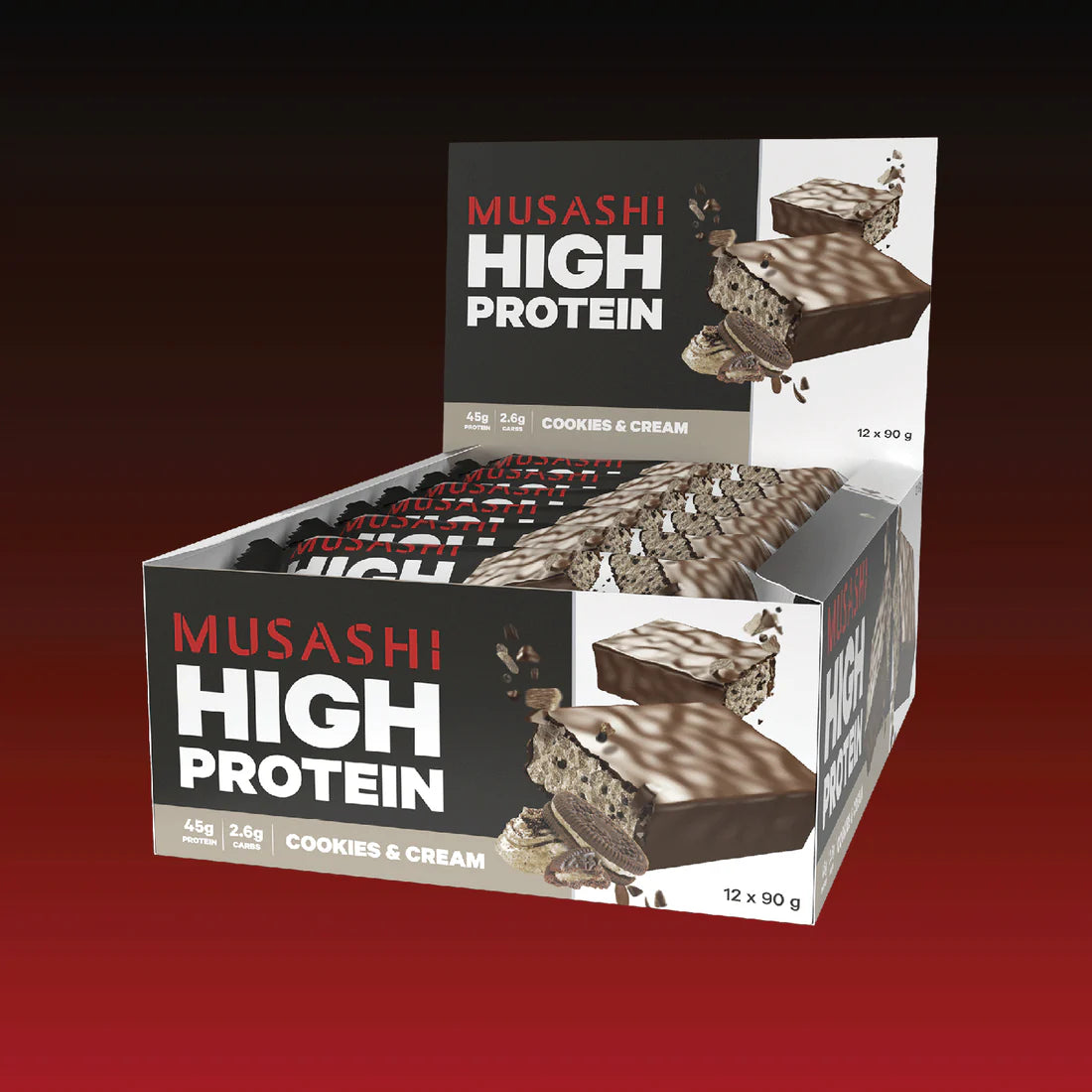Musashi High Protein 12 x 90g Bars P45 Low Carb Advanced Protein Blend