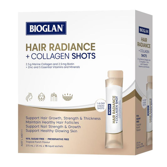 Bioglan Hair Radiance + Collagen Shots 25ml x15 "expiry 07/2026"