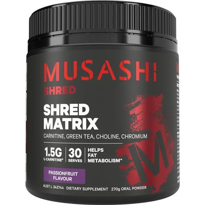 Musashi Shred Matrix 270g Oral Powder - Passionfruit Flavour Fat Metabolism