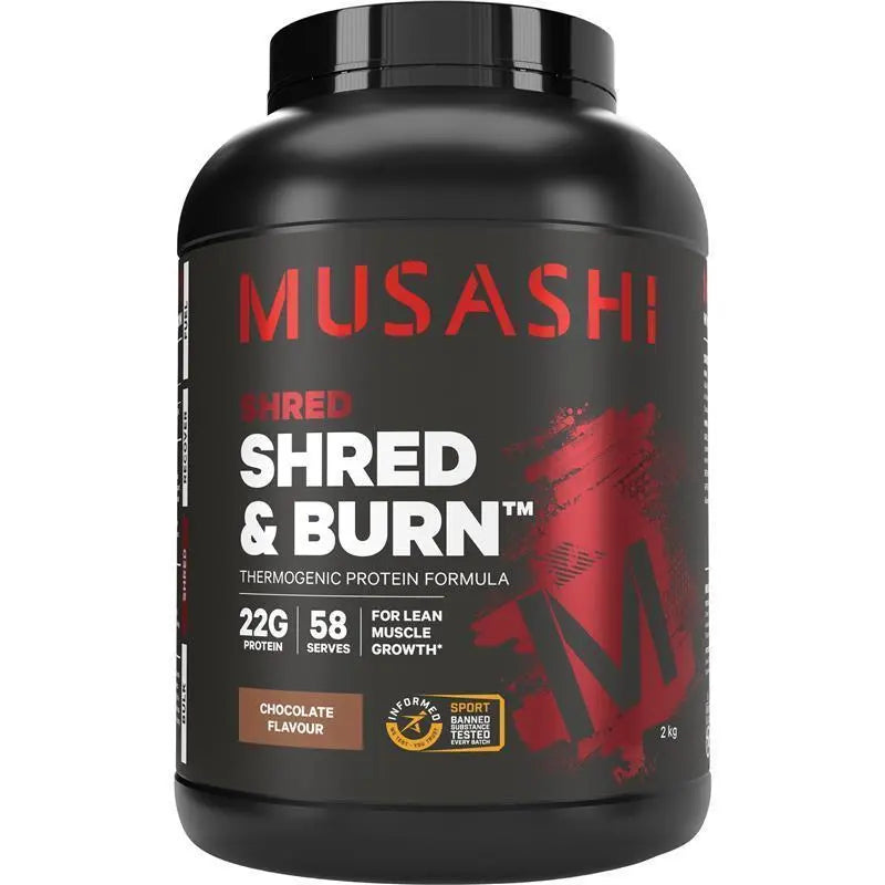 Musashi Shred & Burn Protein Powder Choose 340g 900g 2KG and Chocolate / Vanilla