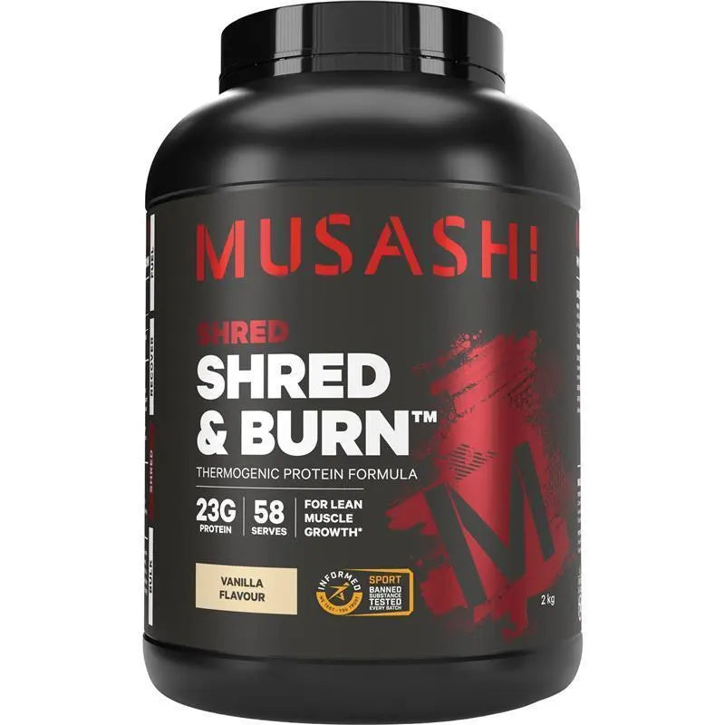 Musashi Shred & Burn Protein Powder Choose 340g 900g 2KG and Chocolate / Vanilla