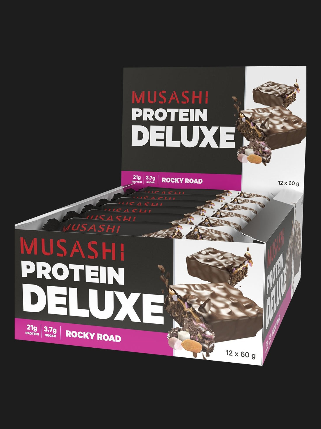 Musashi Deluxe Protein 12 x 60g Bars Delicious Protein Bar Quick Snack